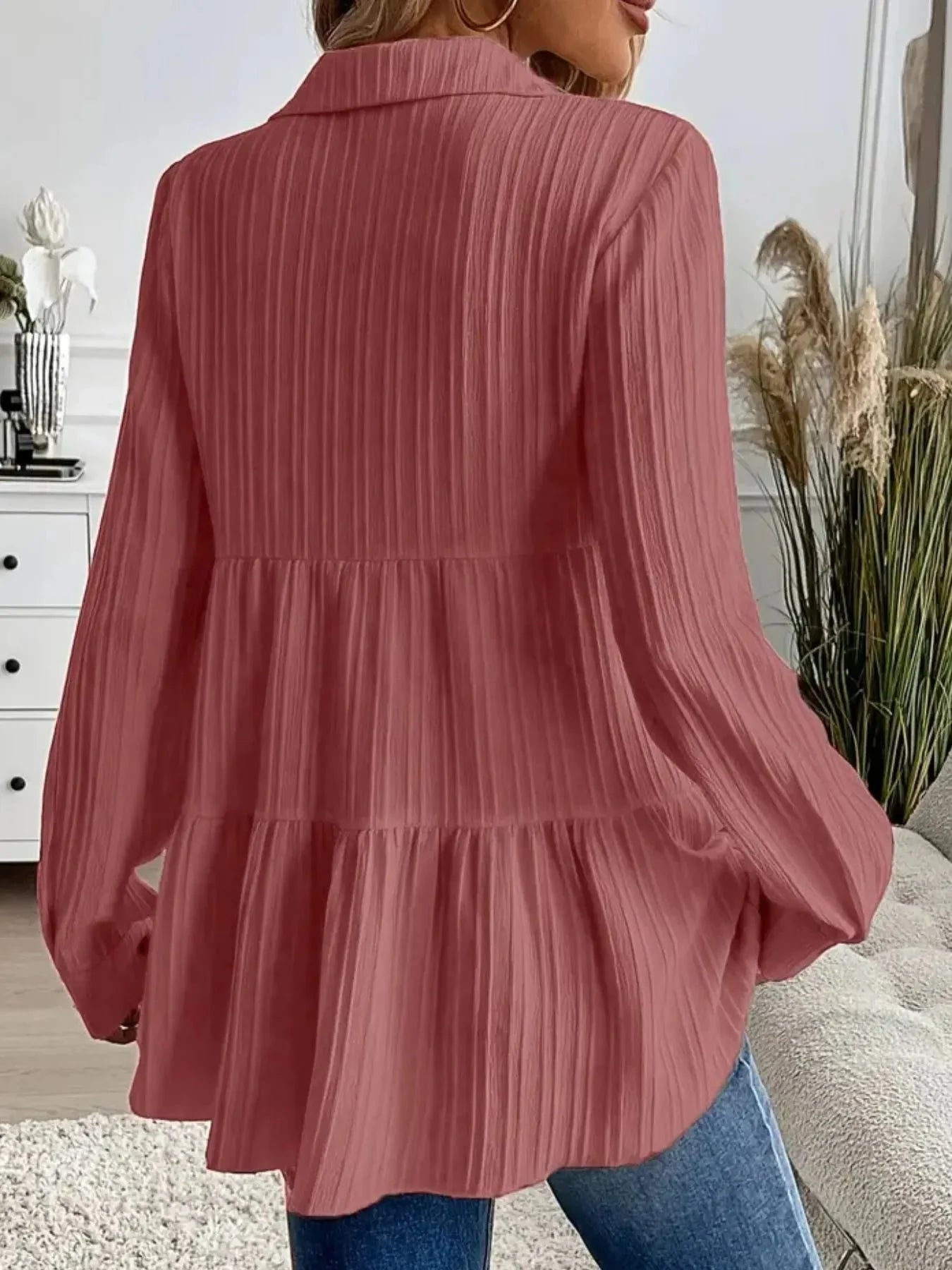 Striped Tiered  Button Down Shirt