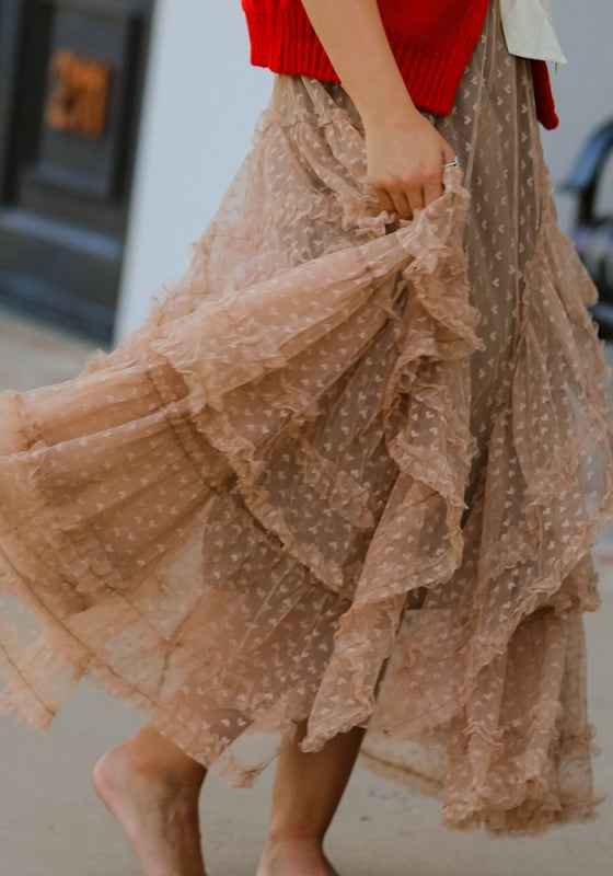 Mesh ruffle maxi skirt