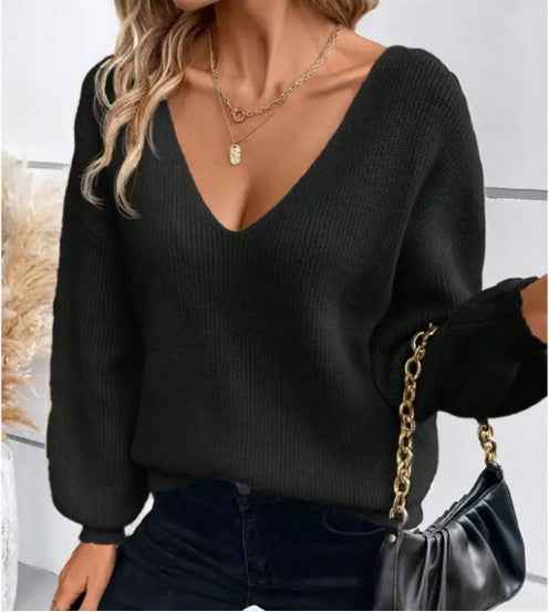 Back Tie Detail V-Neck Sweater