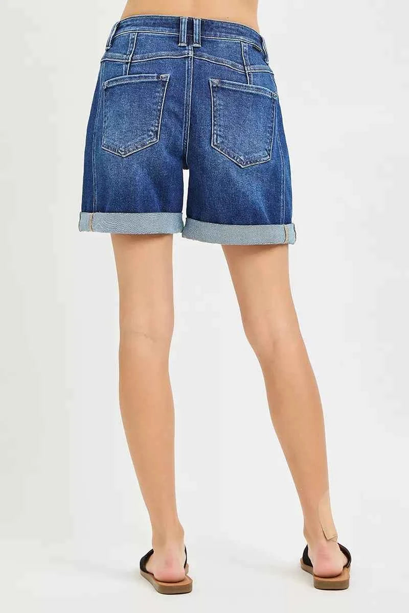 RISEN High Rise Seamed Roll Up Shorts