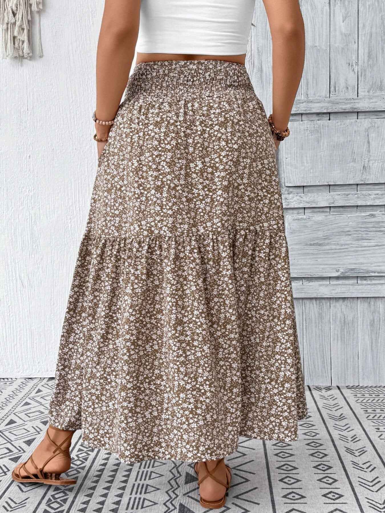 Plus Size Floral Print Tiered Skirt