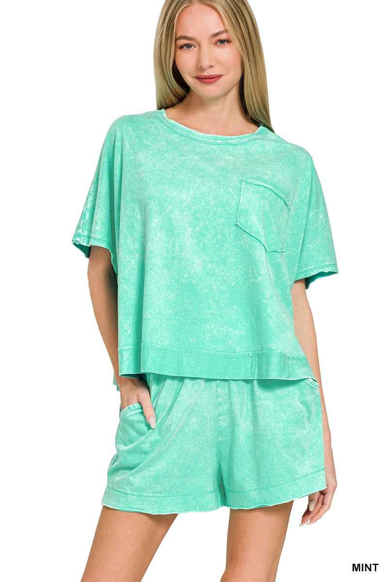 Zenana Acid Washed Oversized Top & Shorts Set