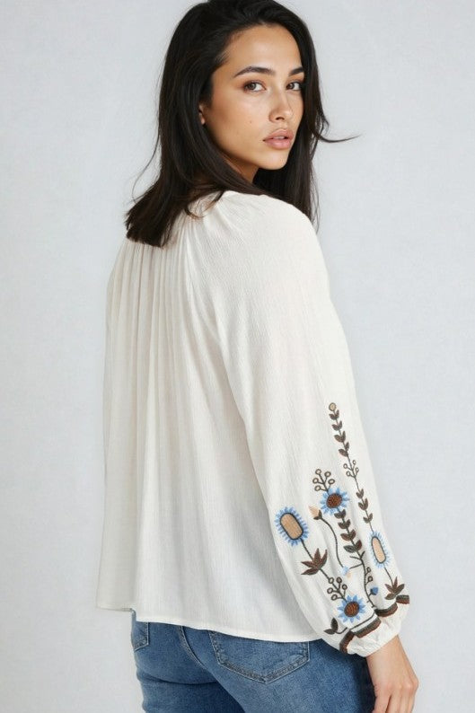 Bohemian Embroidered Floral  Blouse