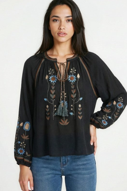 Bohemian Embroidered Floral  Blouse