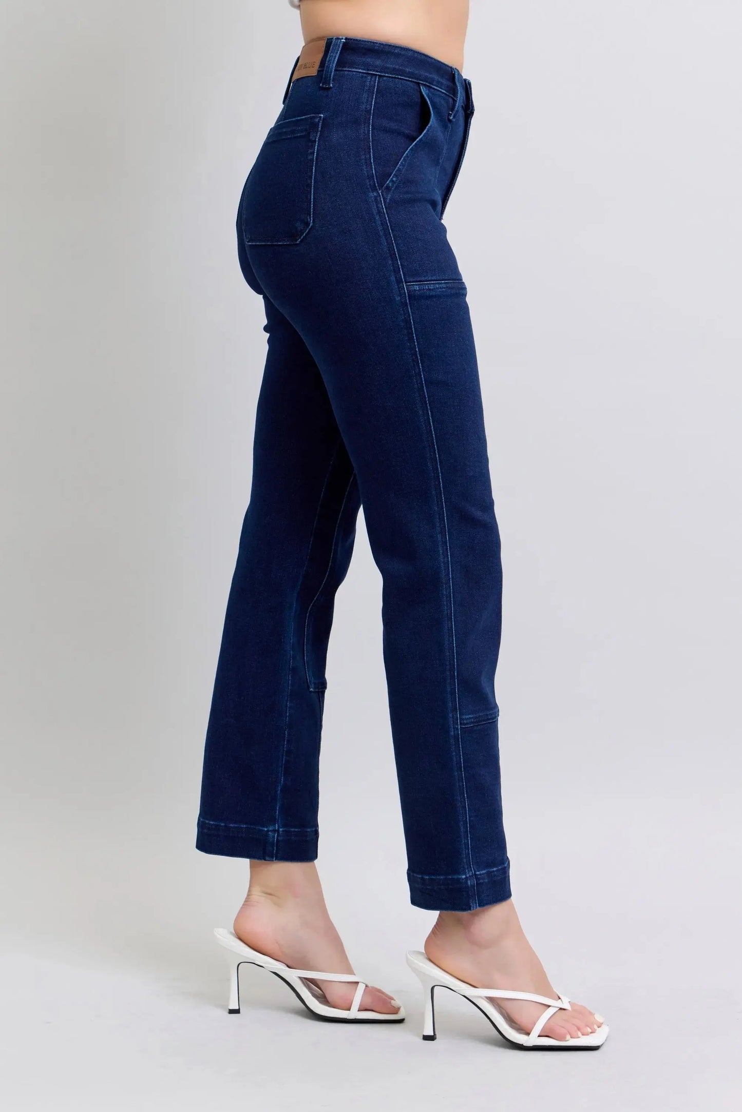 Full Size High Waist Workwear Patch Pocket Straight Leg Judy Blue Jeans