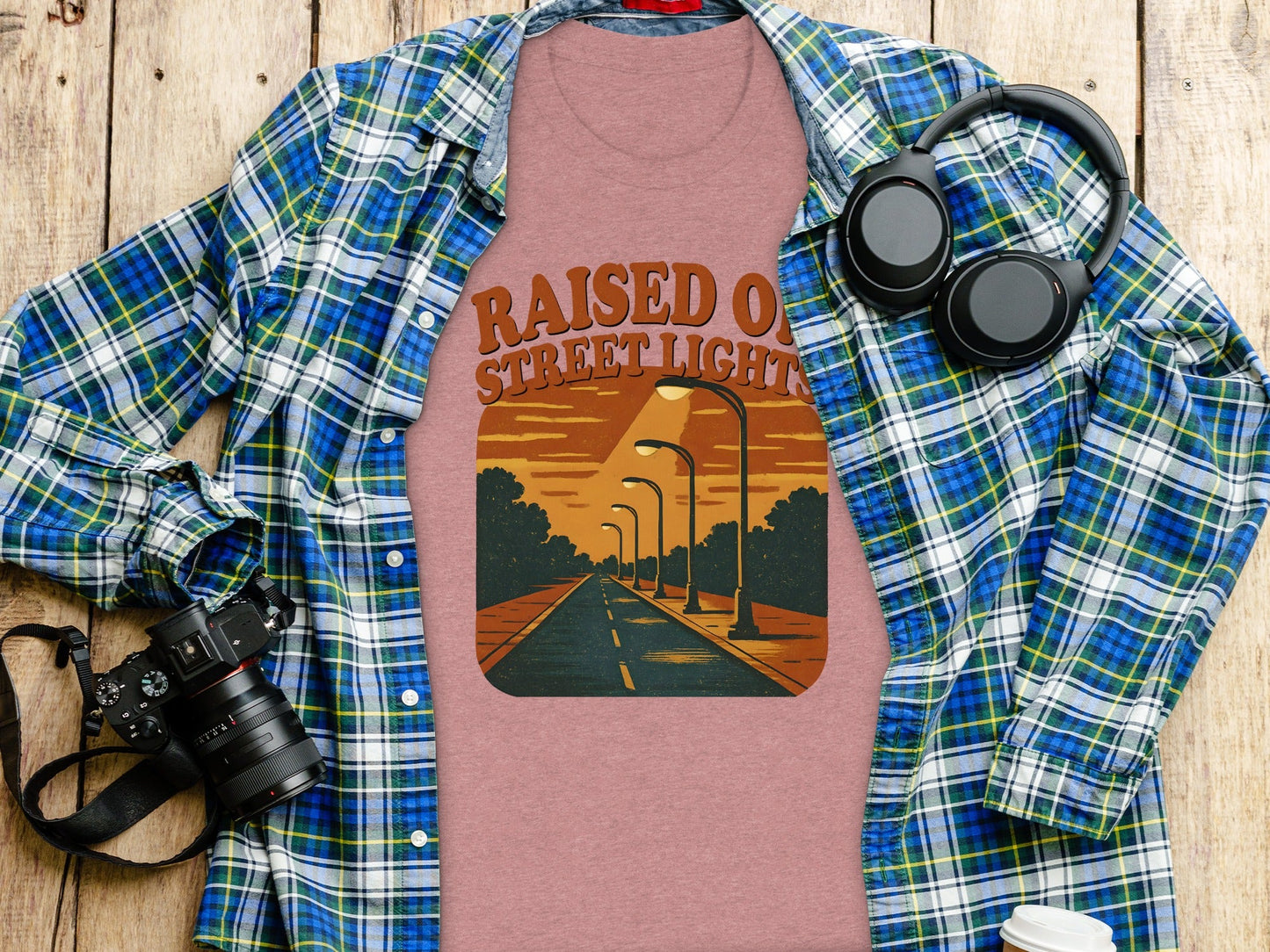 Raised On Street Lights Road Scene Graphic Design T-Shirt