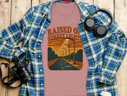 Raised On Street Lights Road Scene Graphic Design T-Shirt
