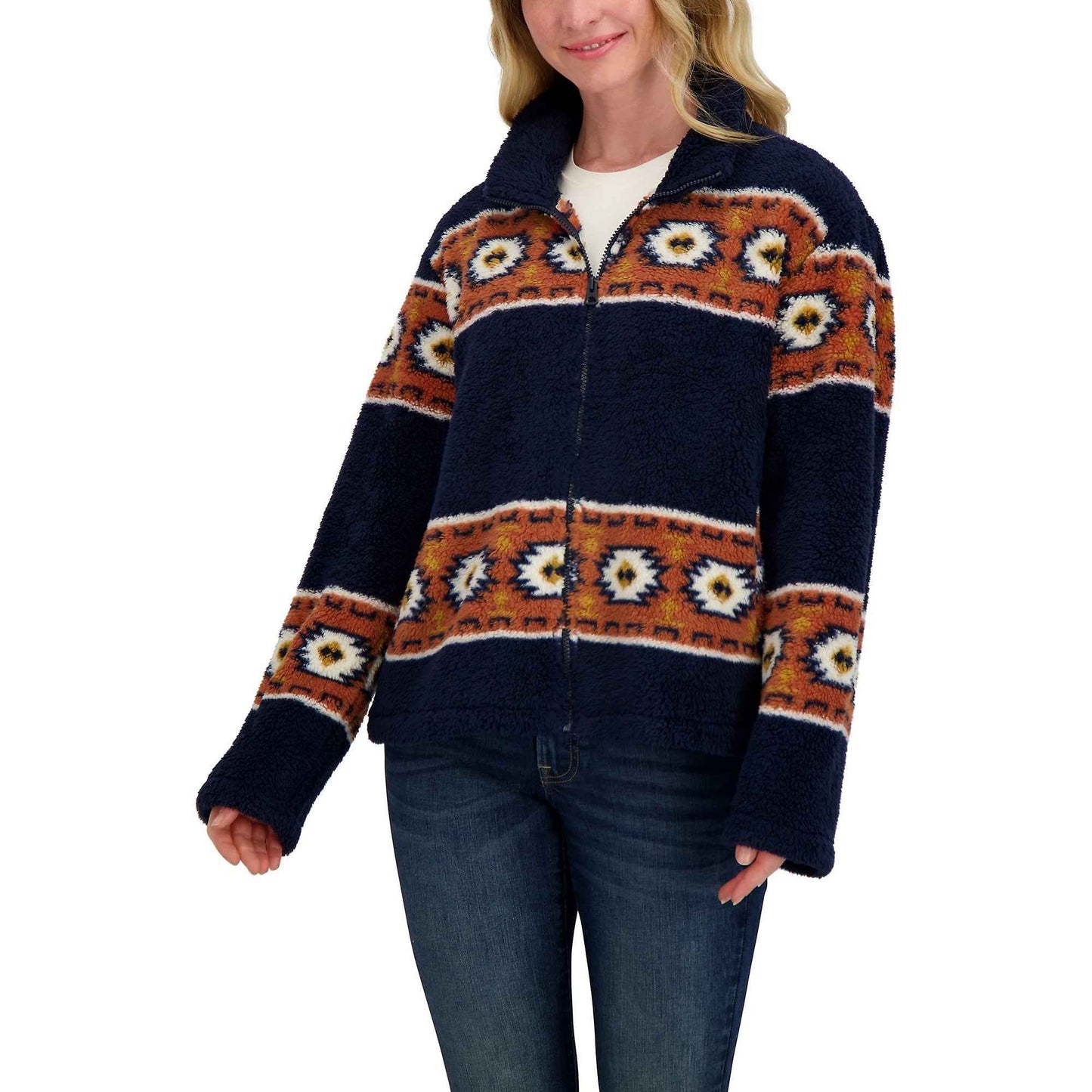 [7WP3043-400] WOMENS LUCKY BRAND SHERPA JACKET - NAVY MULTI
