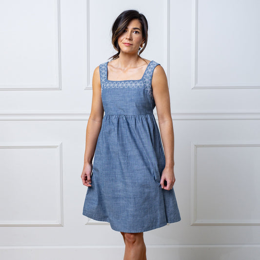 Organic Chambray Dress with Embroidery