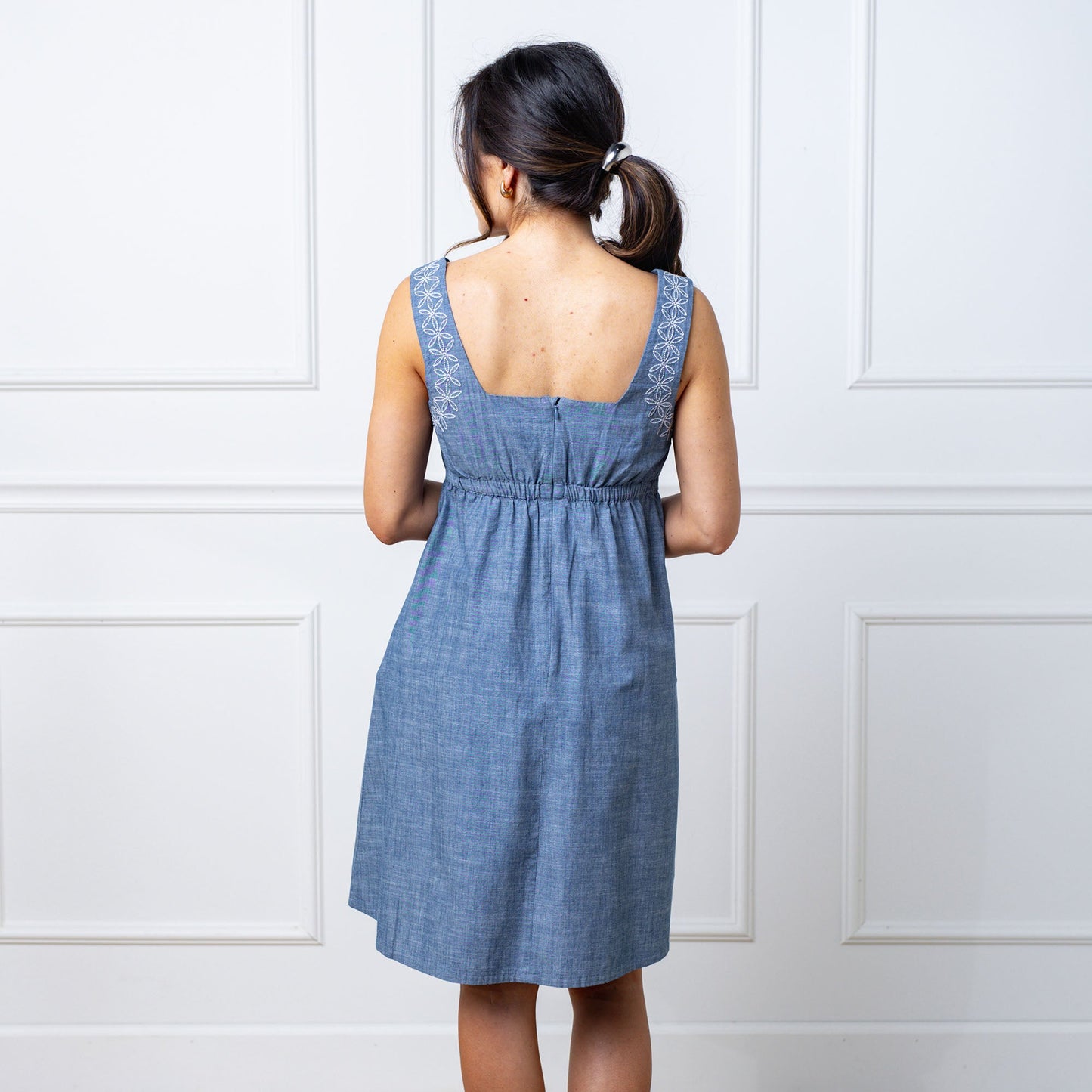 Organic Chambray Dress with Embroidery