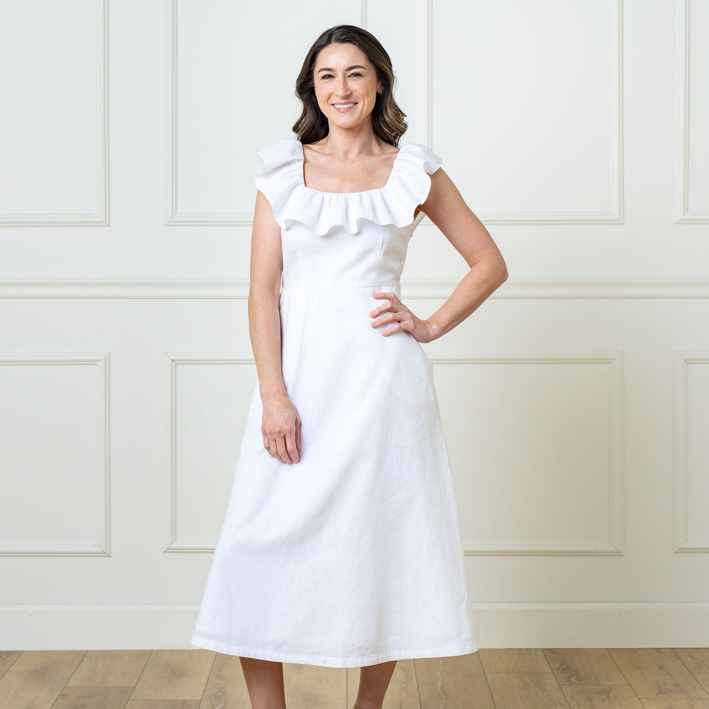Linen Ruffle Collar Dress