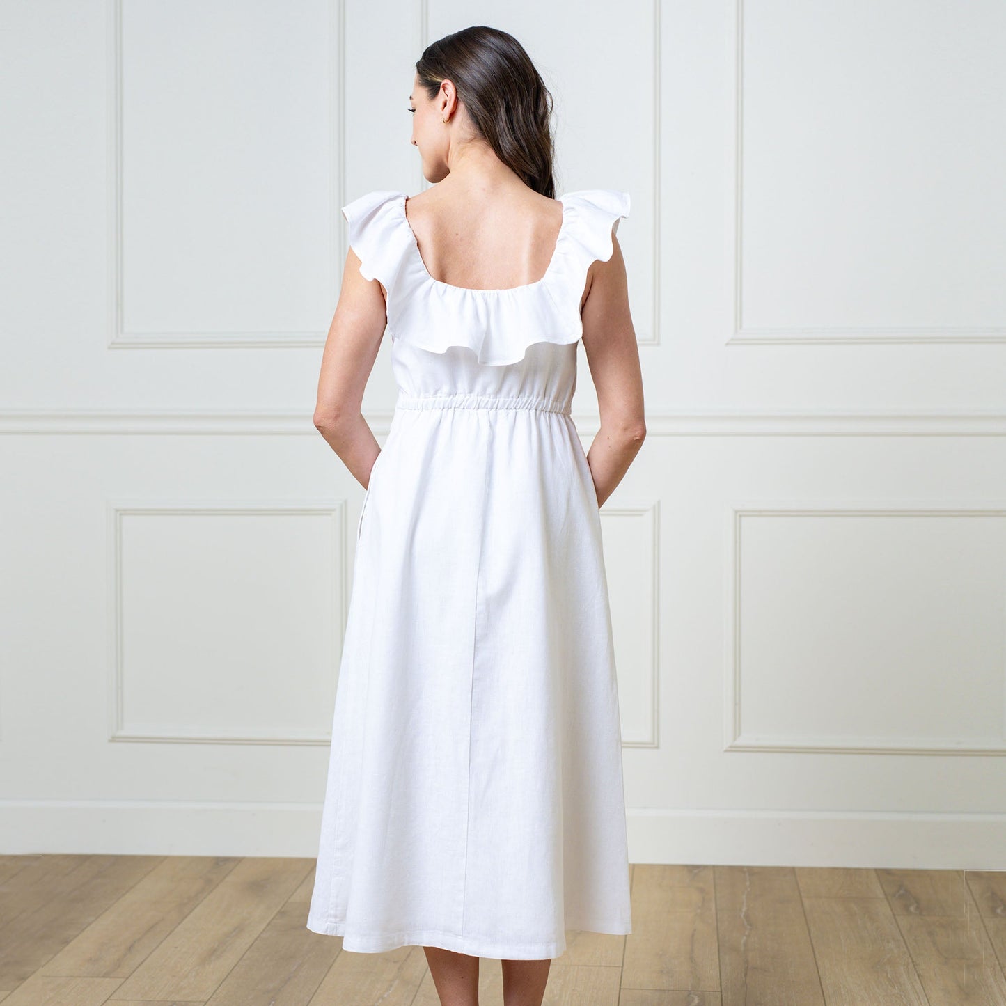 Linen Ruffle Collar Dress