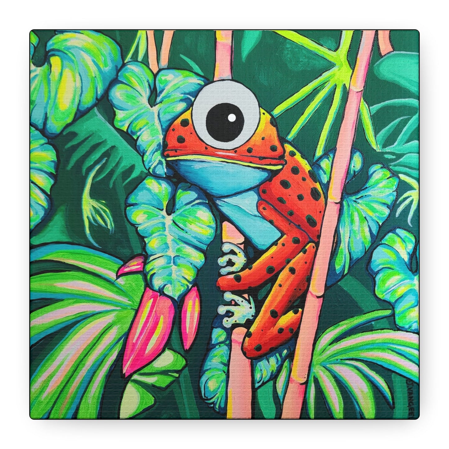 Cyclops Red Frog Canvas Print, Original Artist Design, Home Decor Wall Art
