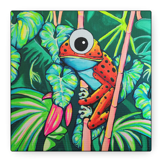 Cyclops Red Frog Canvas Print, Original Artist Design, Home Decor Wall Art