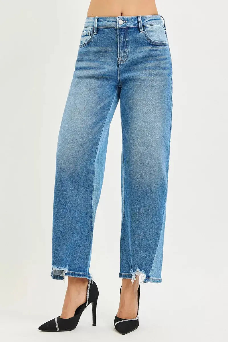 RISEN Jeans - Full Size Slouchy Cropped Barrel Jeans with Contrast Wash
