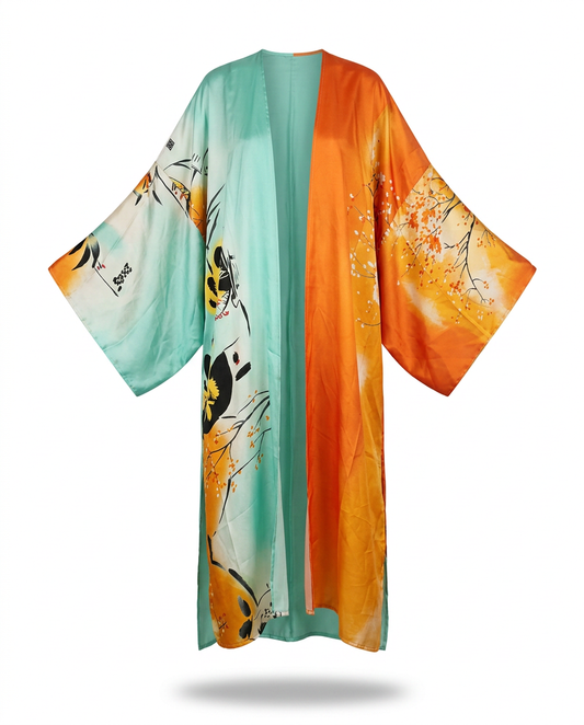 Vibrant Printed Silk Feeling Kaftan