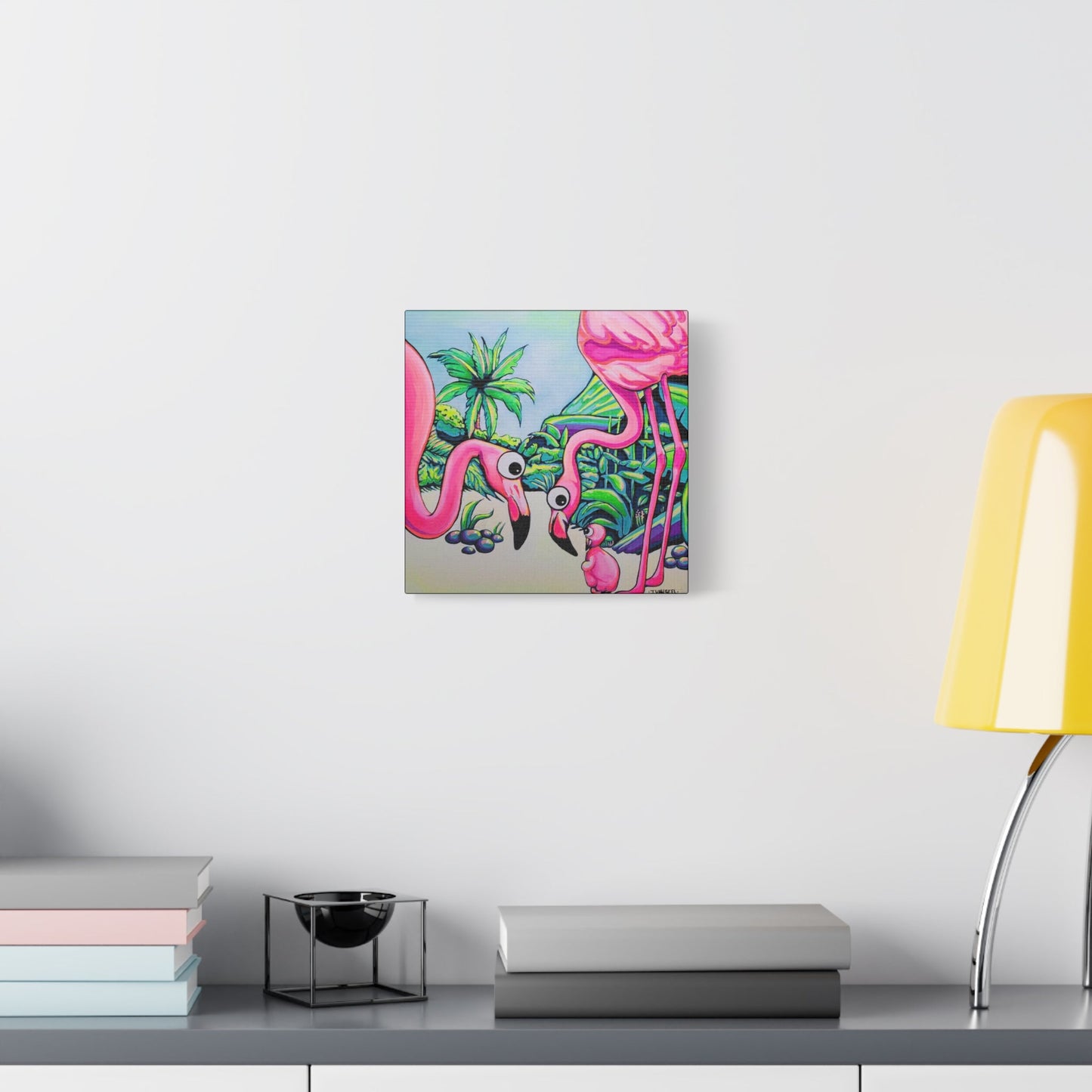 Cyclops Flamingo Family Canvas Art Print, Original Artist Design, Unique Wall Decor