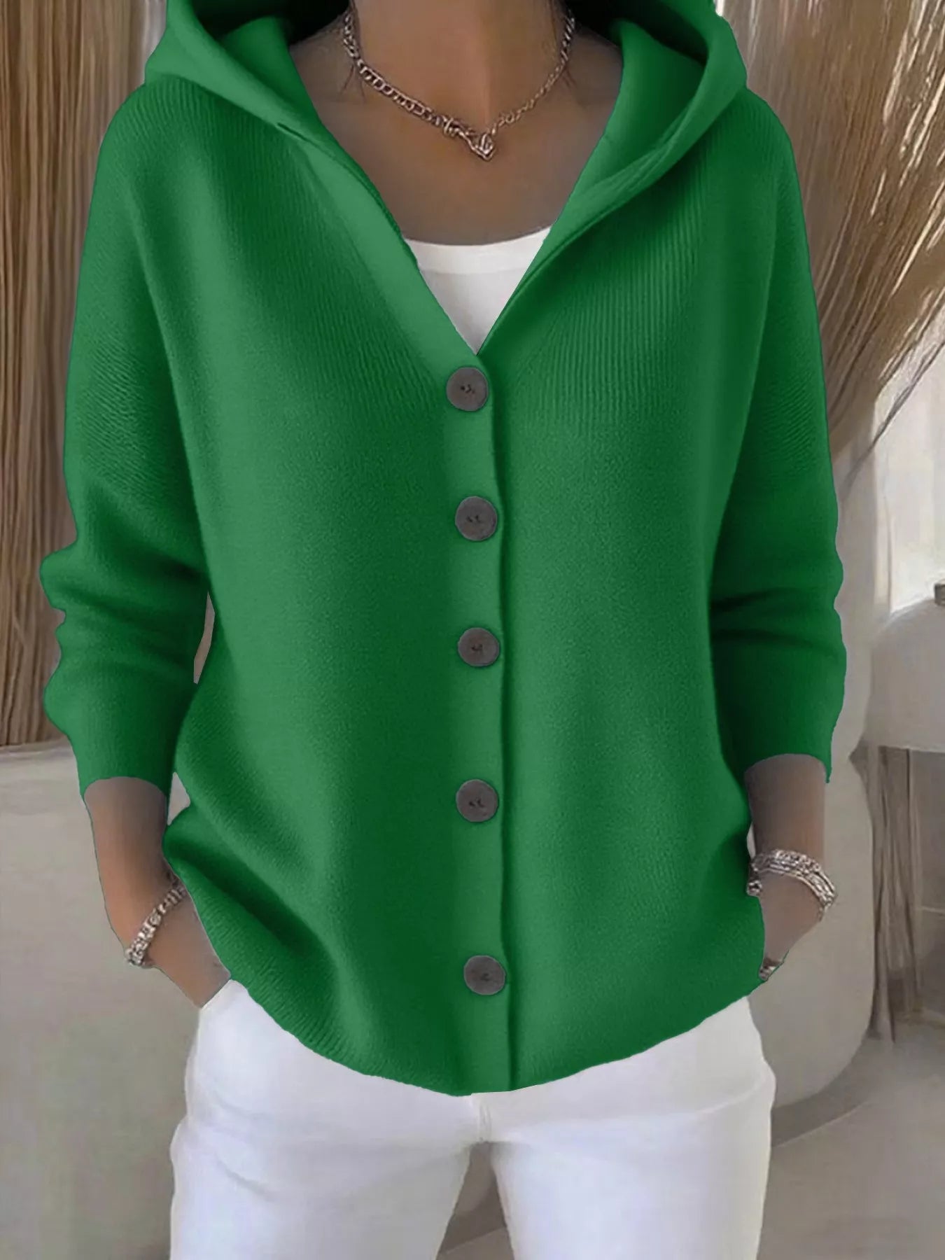 Full Size Hooded Button-Front Soft Knit Cardigan Plus Size