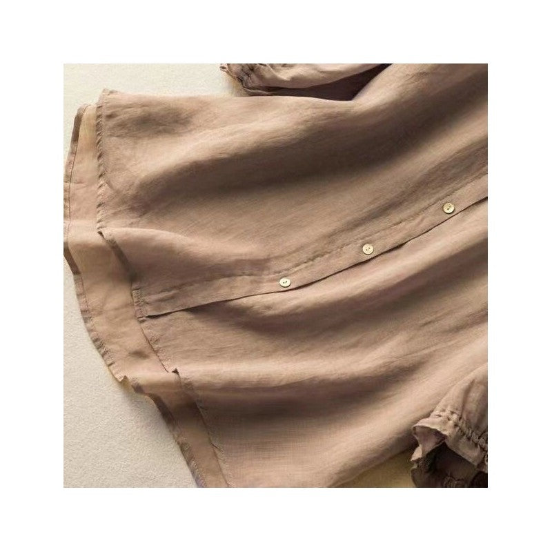 Breathable Cotton Linen Pullover Shirt with Seven-Point Sleeves