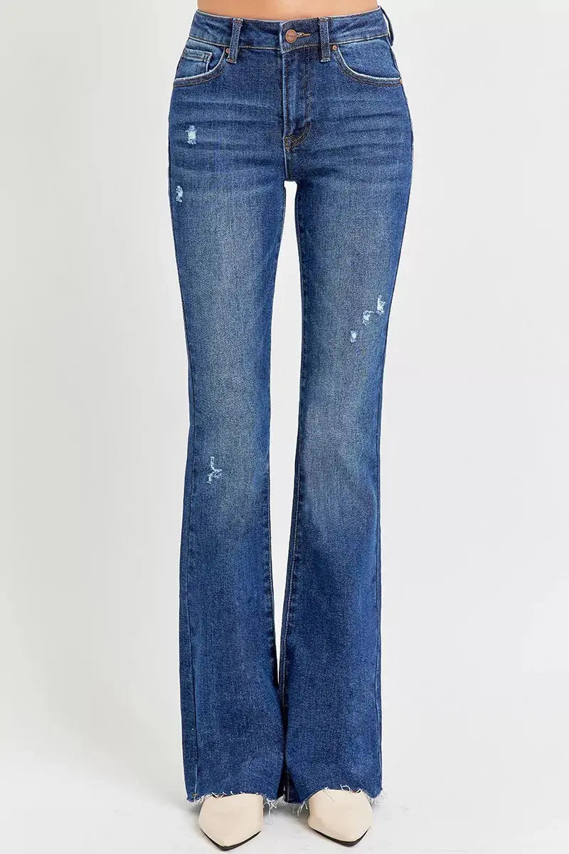 RISEN Jeans - Plus Size Distressed Mid Rise Flare Jeans