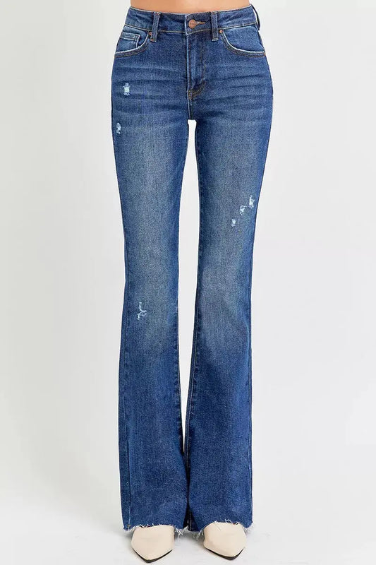 RISEN Jeans - Plus Size Distressed Mid Rise Flare Jeans