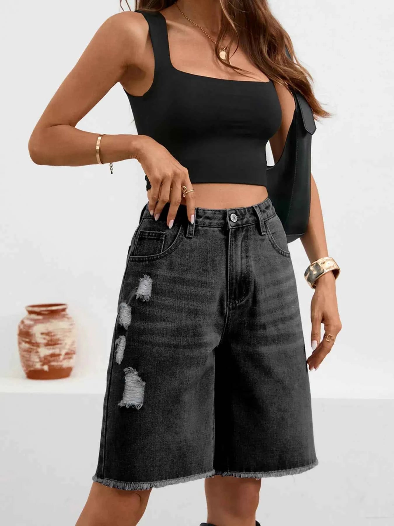 Ripped Frayed Hem Denim Shorts