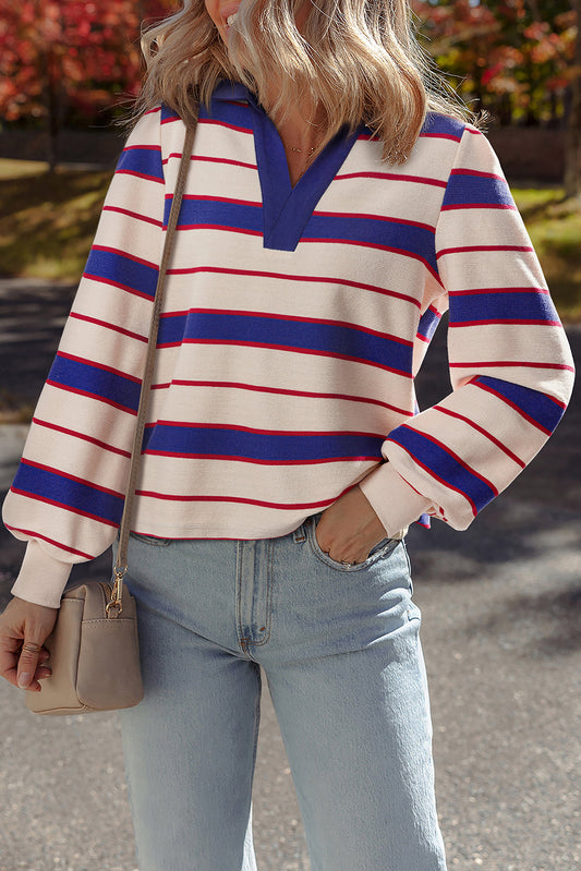 Stripe Polo Pullover Sweatshirt