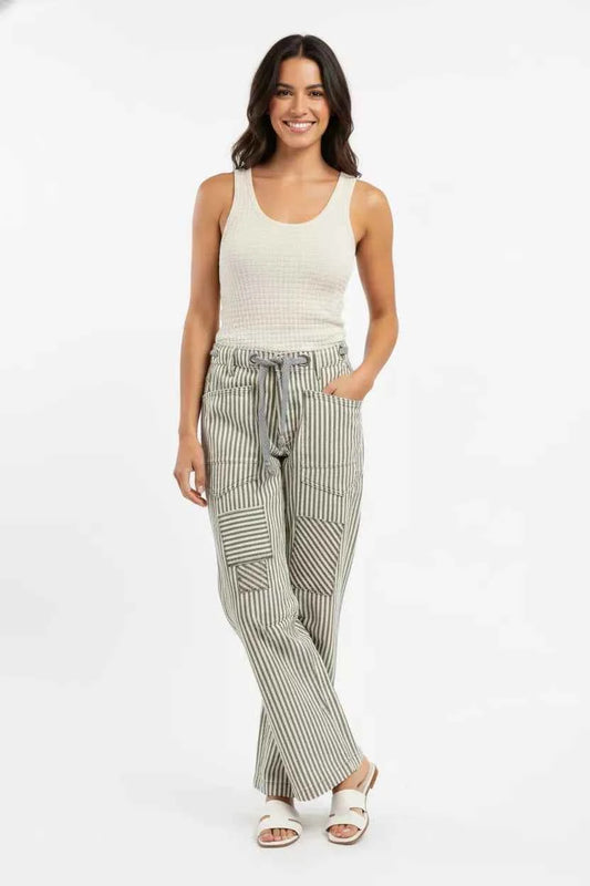 BiBi Drawstring Striped Twill Barrel Pants
