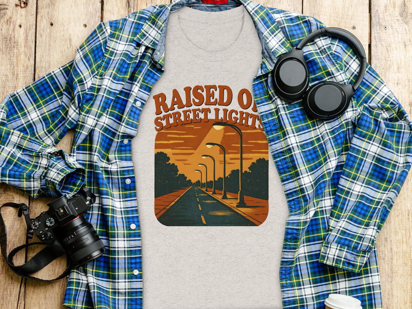 Raised On Street Lights Road Scene Graphic Design T-Shirt