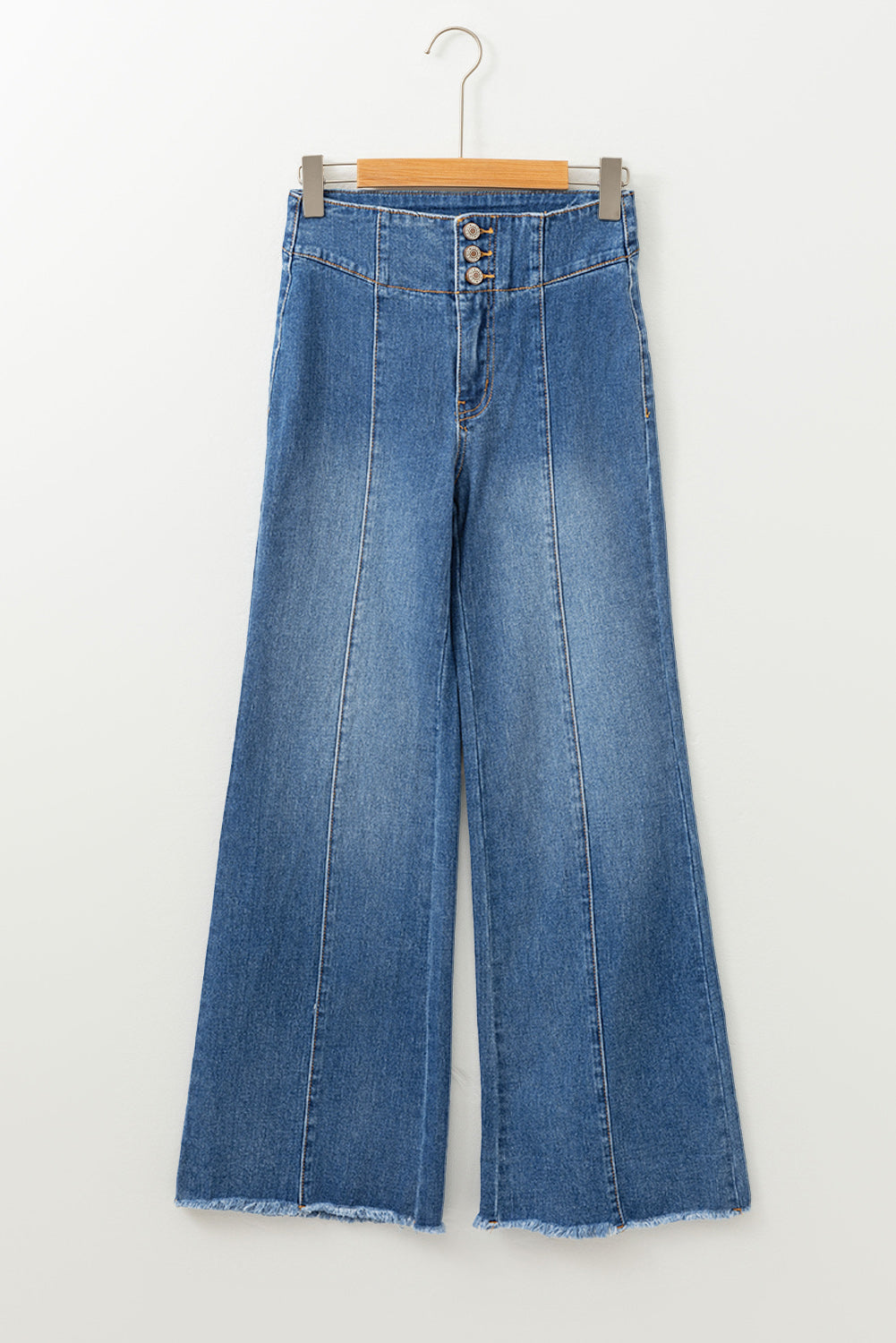 Sail Blue High Waist Jeans With Button Fly And Raw Hem