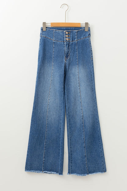 Sail Blue High Waist Jeans With Button Fly And Raw Hem