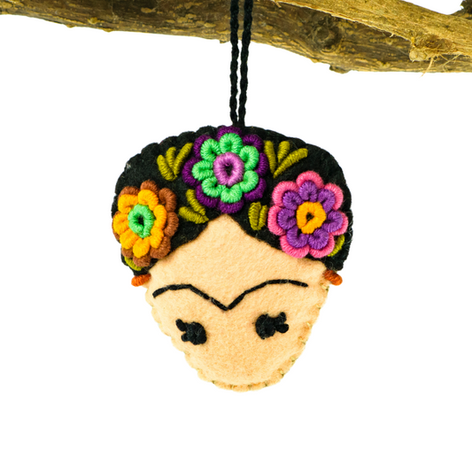Frida Kahlo Felted Embroidered Handmade Ornament - Mexico