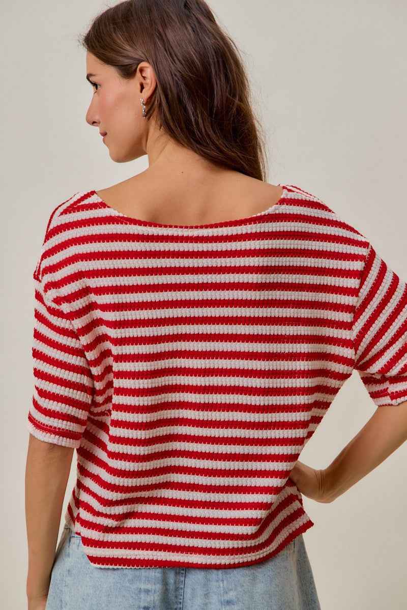SO ME Stripe Waffle Knit Fourth Of July Cardigan Top