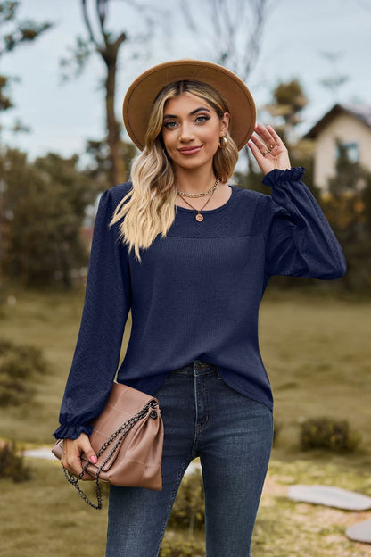 Avery Round Neck Puff Sleeve Blouse