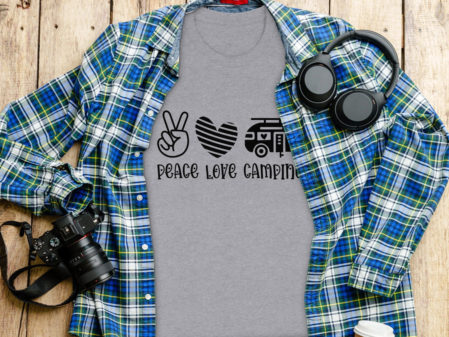 Peace Love Camping Symbol Design Graphic Novelty T-Shirt