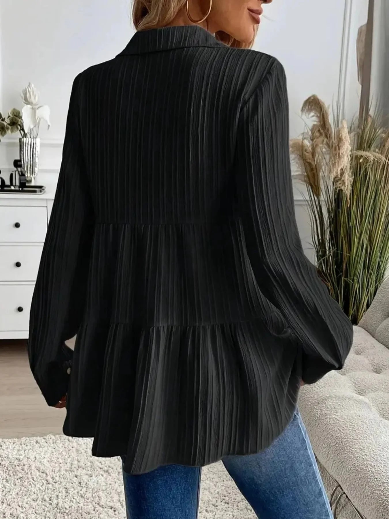 Striped Tiered  Button Down Shirt