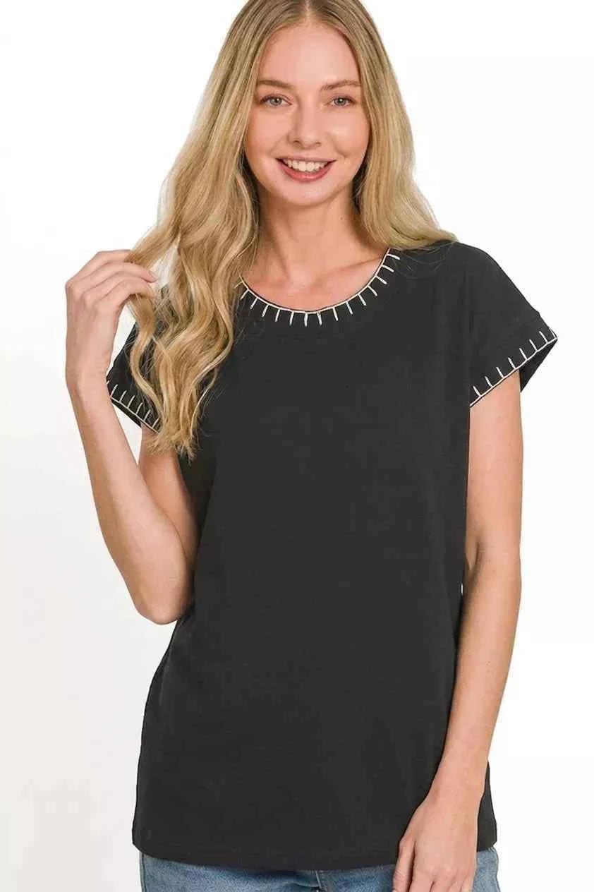 Black Stitch Detailed Oversize Top by Zenana