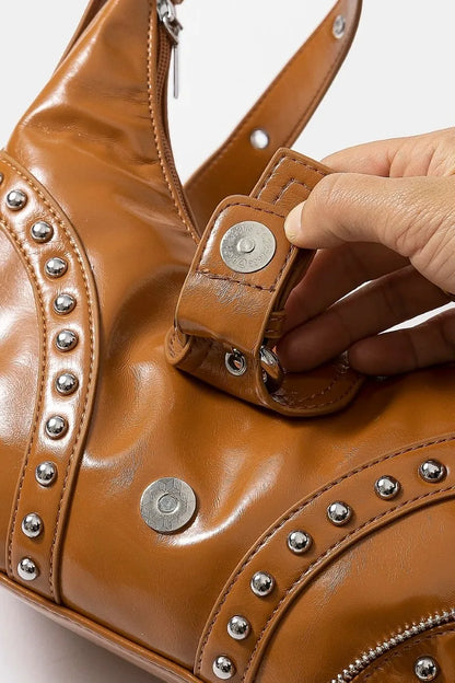 Fame Faux Leather Studded Trim Shoulder Bag Crossbody