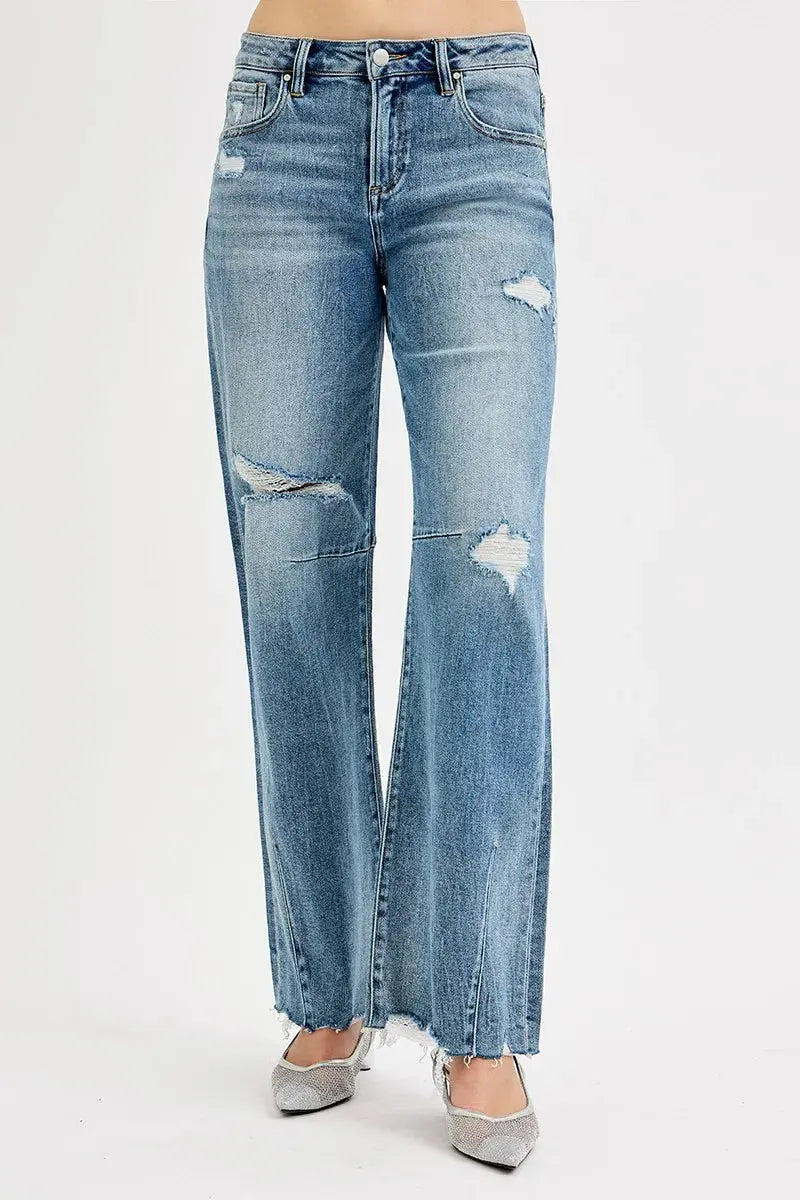 RISEN Jeans - Plus Size Mid Rise Fit Wide Baggy Leg Jeans