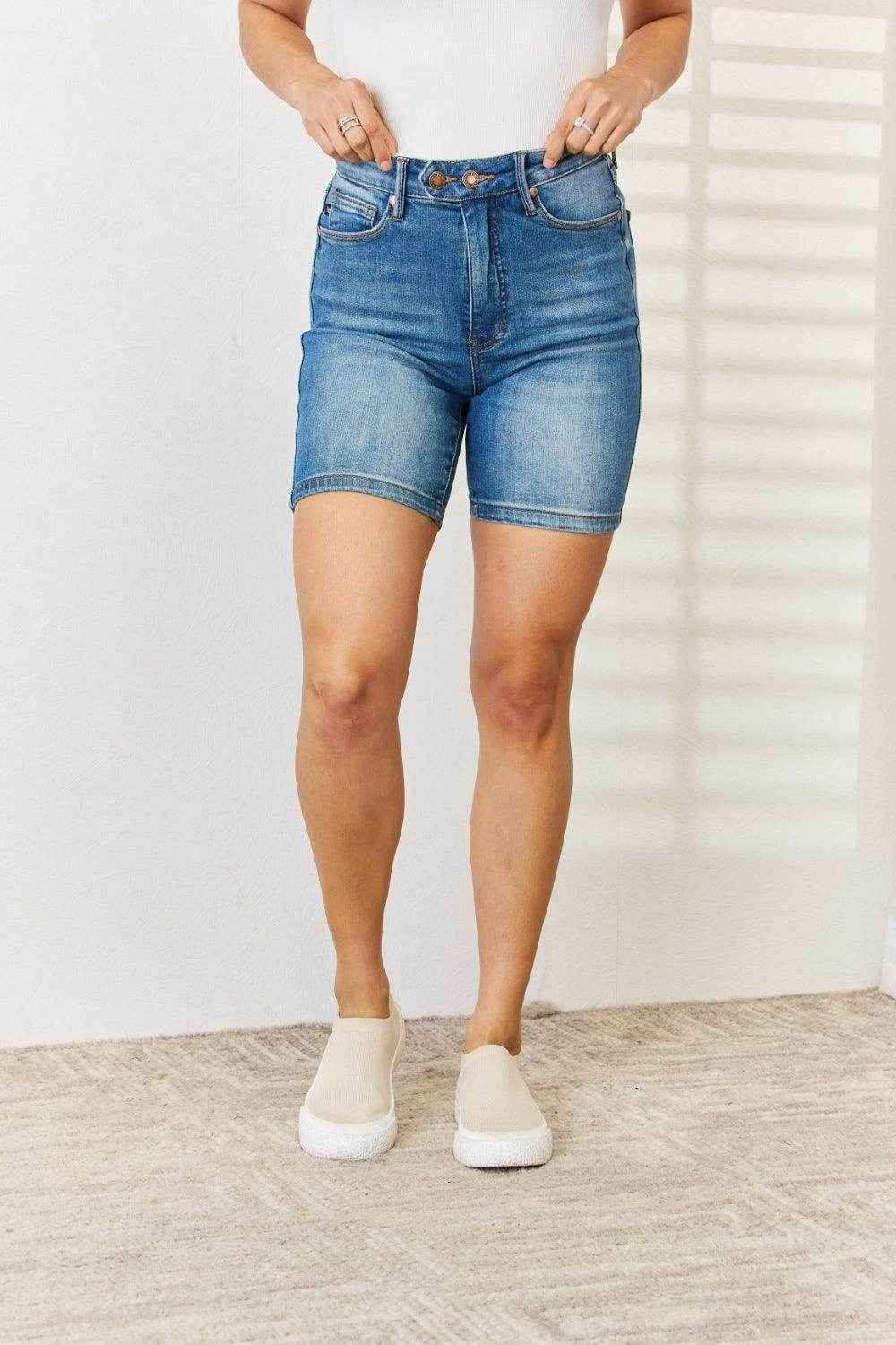 Judy Blue Full Size Tummy Control Double Button Bermuda Shorts