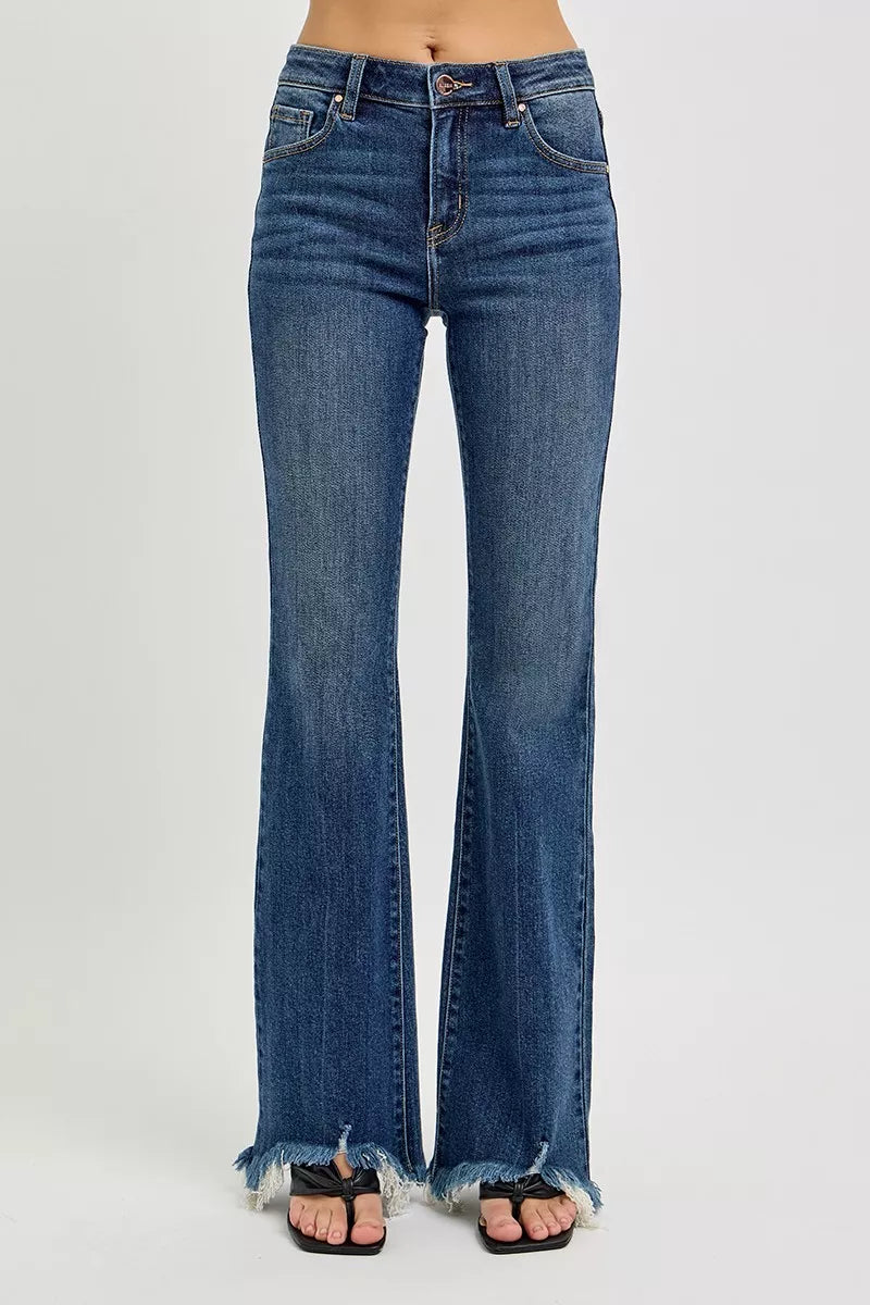 RISEN Jeans - Full Size Mid Rise Flare Frayed Hem Jeans