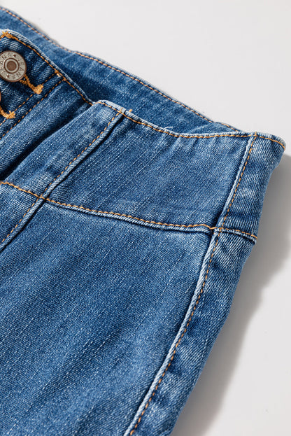 Sail Blue High Waist Jeans With Button Fly And Raw Hem