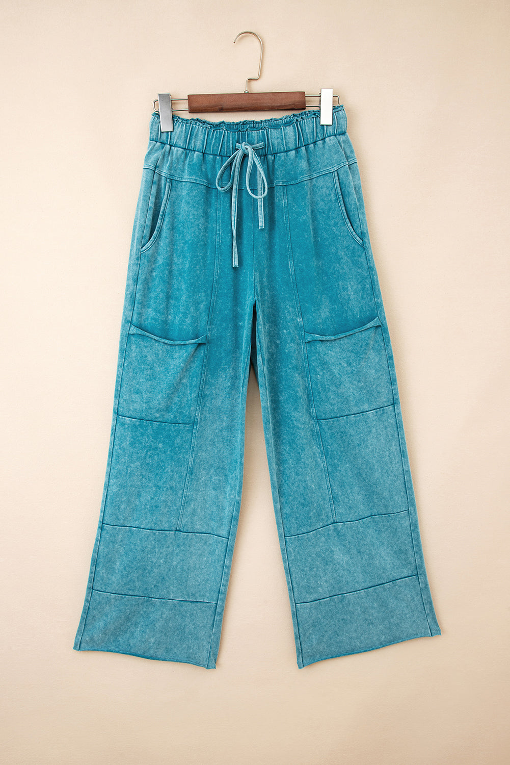 Lapis Mineral Wash Knot High Waist Raw Hem Cotton Pants