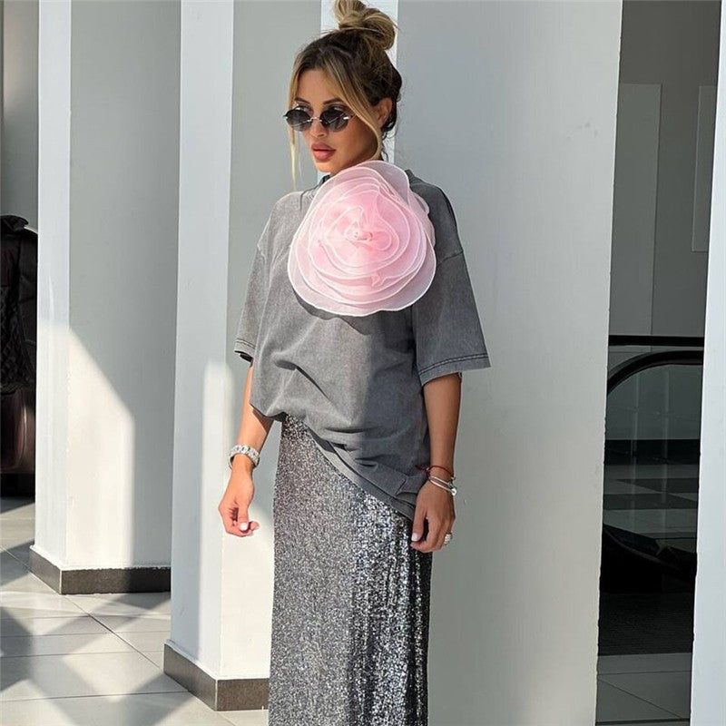 Water-Dyed Solid Color Cotton T-Shirt with Waxed Finish