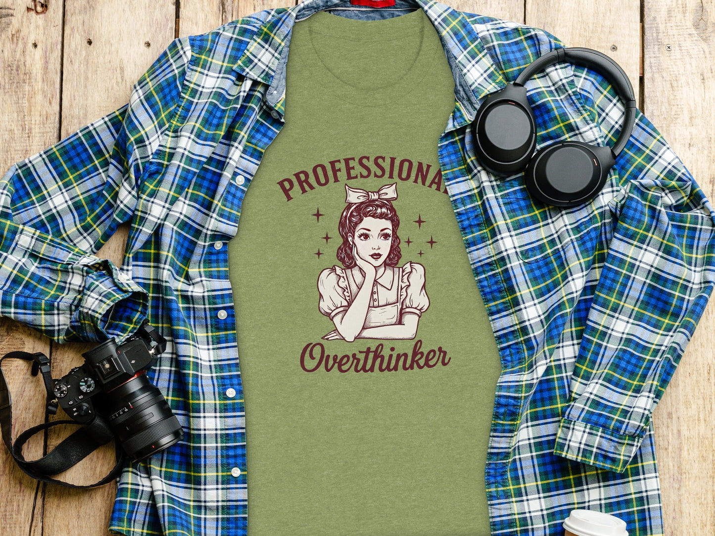 Professional Overthinker Cute Retro Girl Illustration T-Shirt