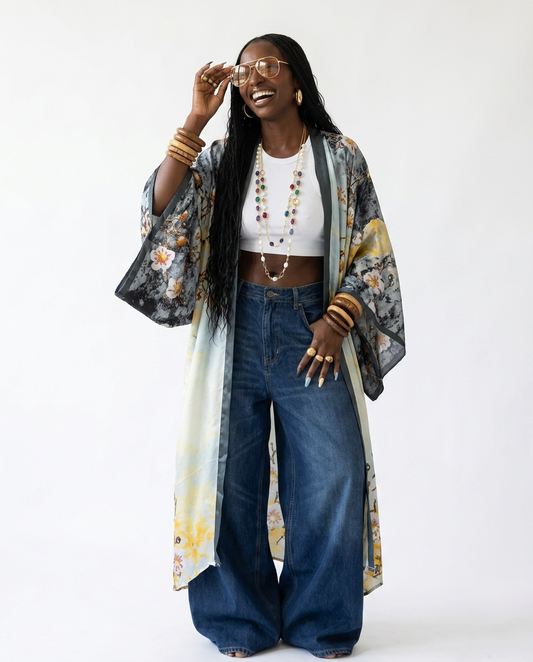 Limitless Printed Silk Feeling Kimono