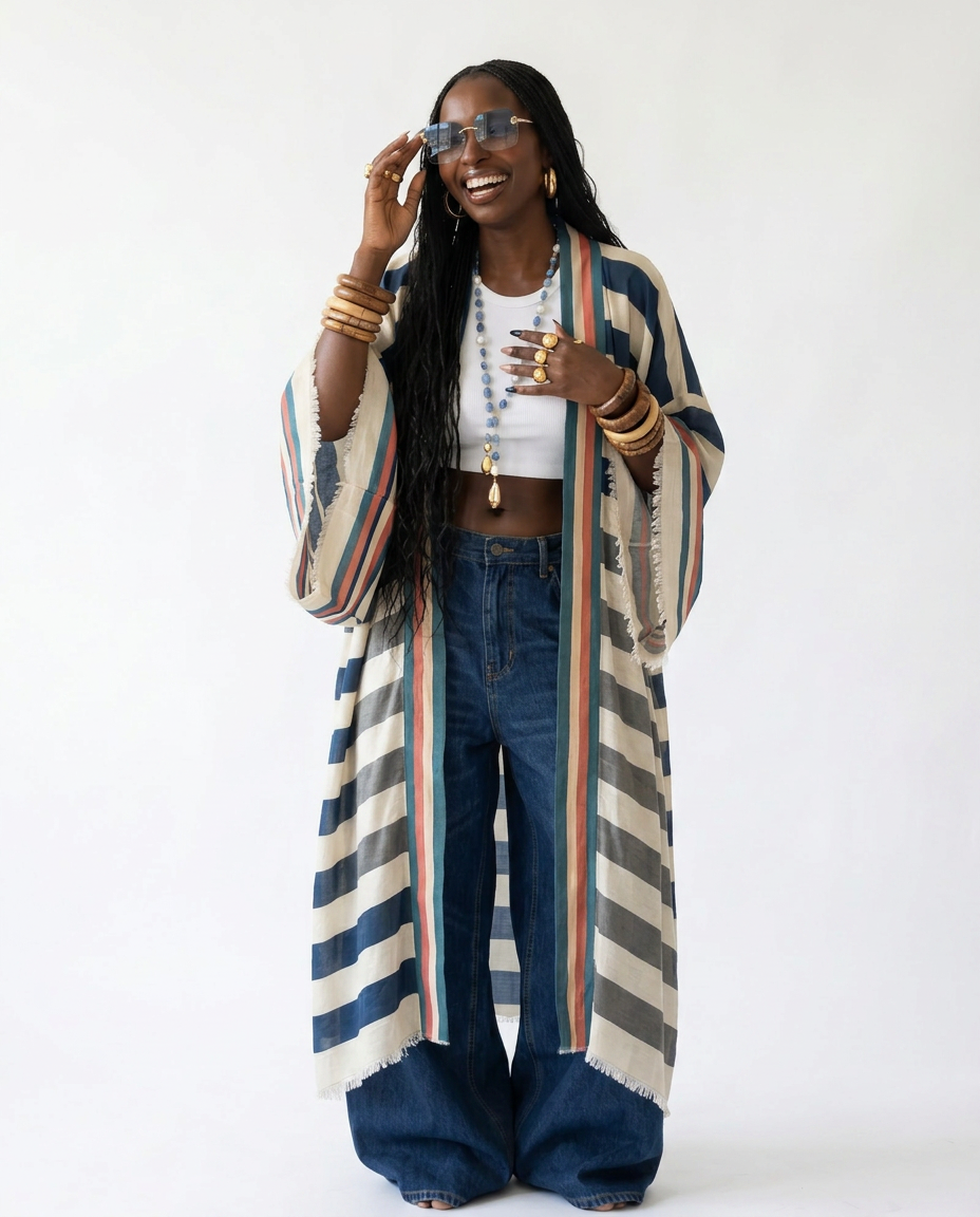 Free Spirit Striped Boho Kimono