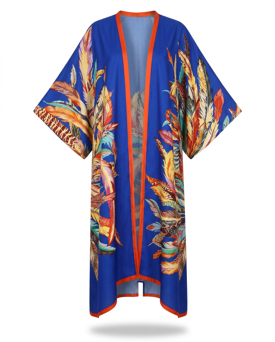Vibrant Feather Print Kimono