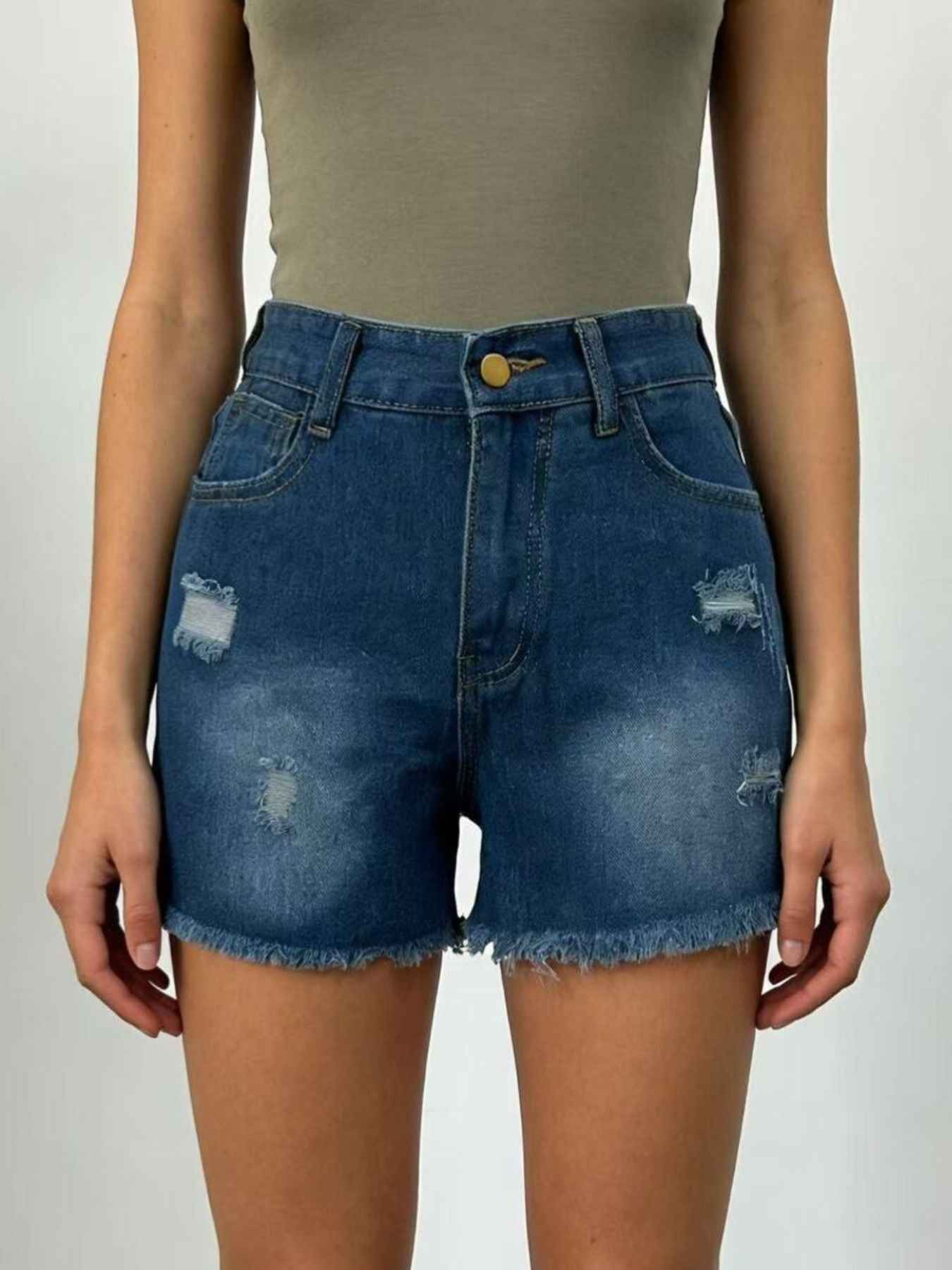 Distressed Frayed Hem Denim Shorts