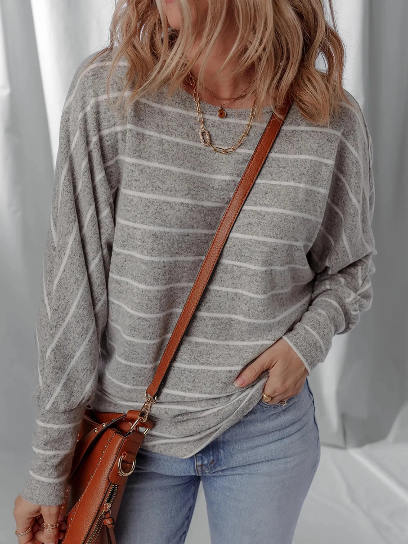 Striped Dolman Sleeve Drop Shoulder Top
